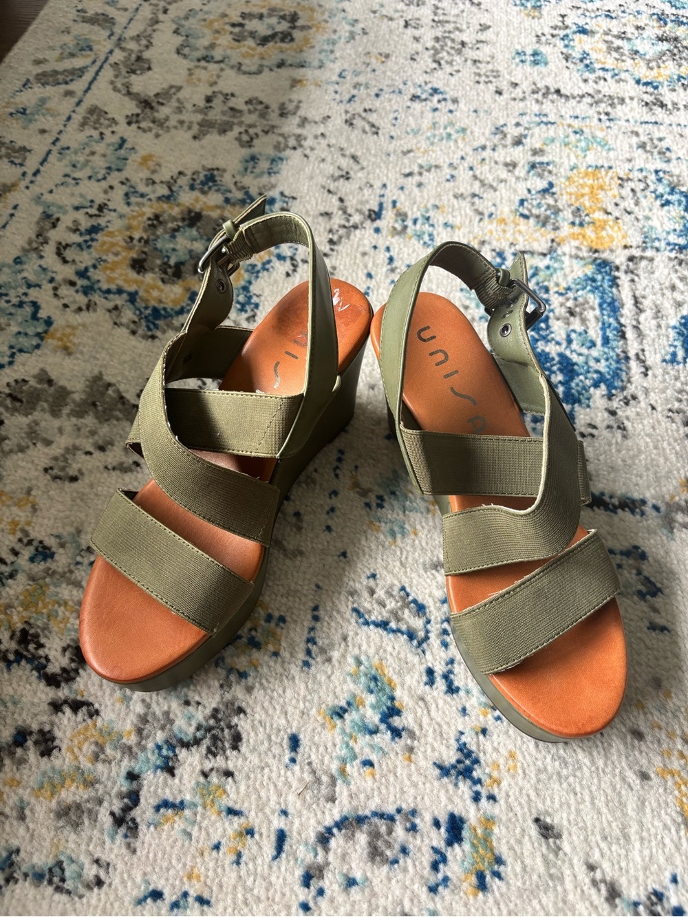 Unisa Olive Canvas Strap Wedge Sandals
